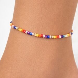 Handmade Multicolor Seed Bead Anklet, Gold Accents – Boho Jewelry Ankle bracelet